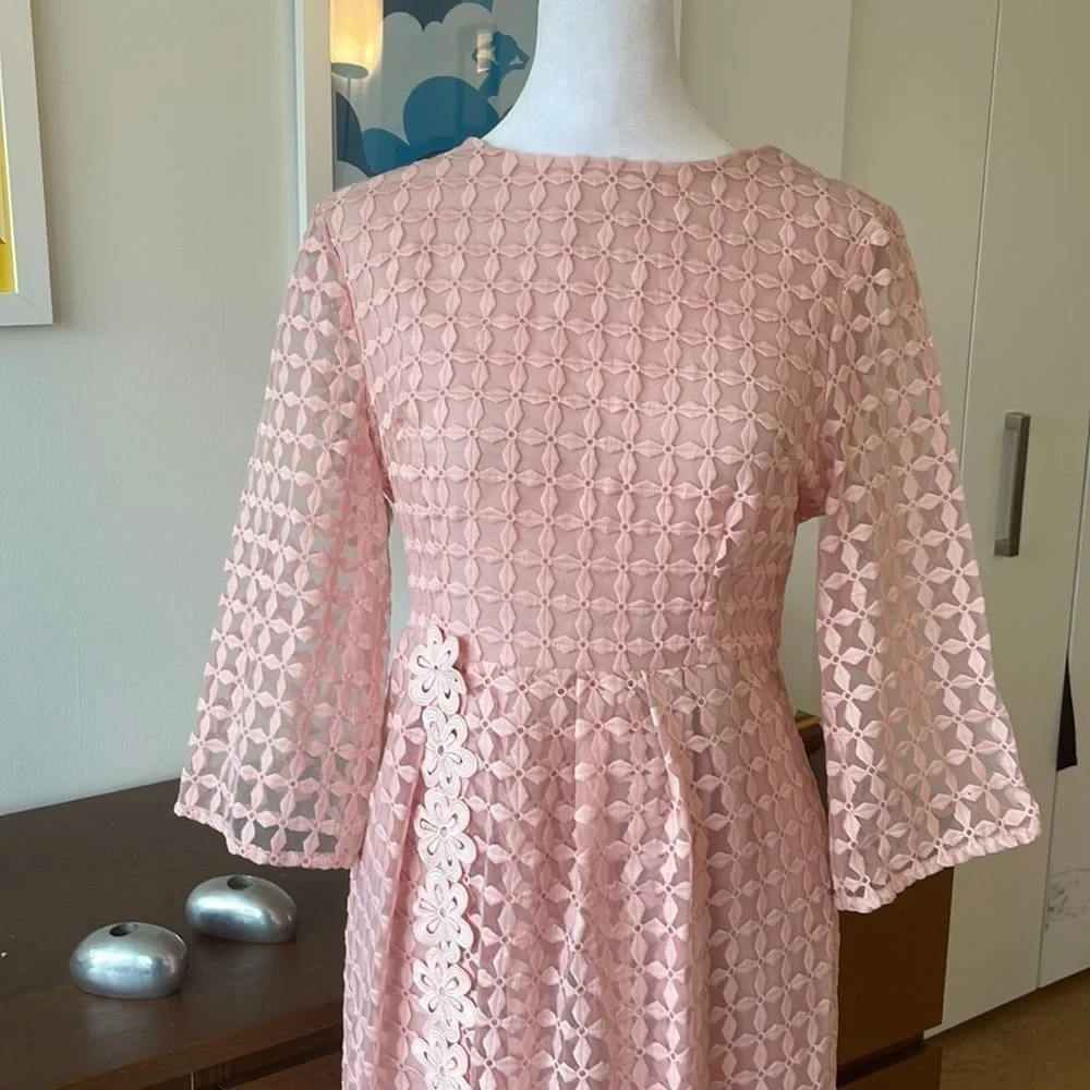 VINTAGE 70s Pink lace dress Bell sleeve - Picture 1 of 7